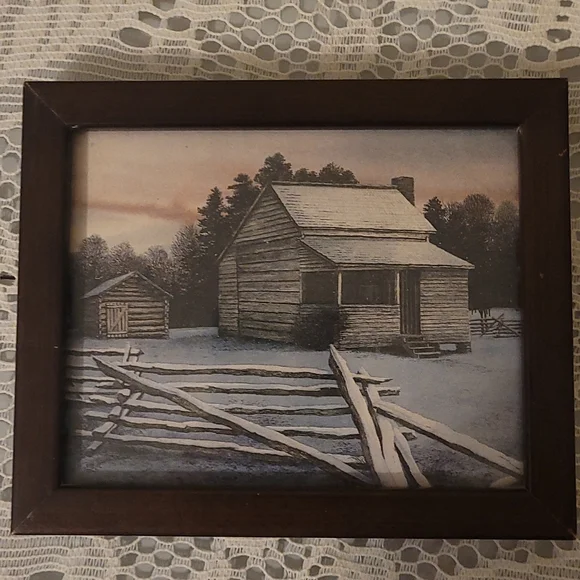 Vintage Winter Cabin Print - Picture 1 of 13